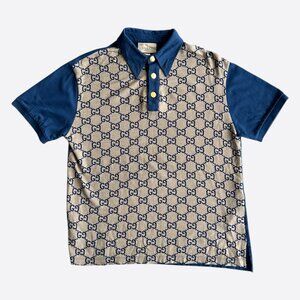 Gucci Navy & Tan GG Monogram Polo Shirt